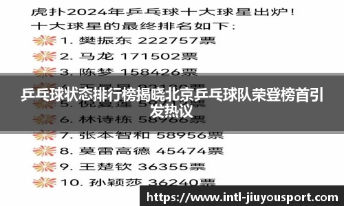 乒乓球状态排行榜揭晓北京乒乓球队荣登榜首引发热议